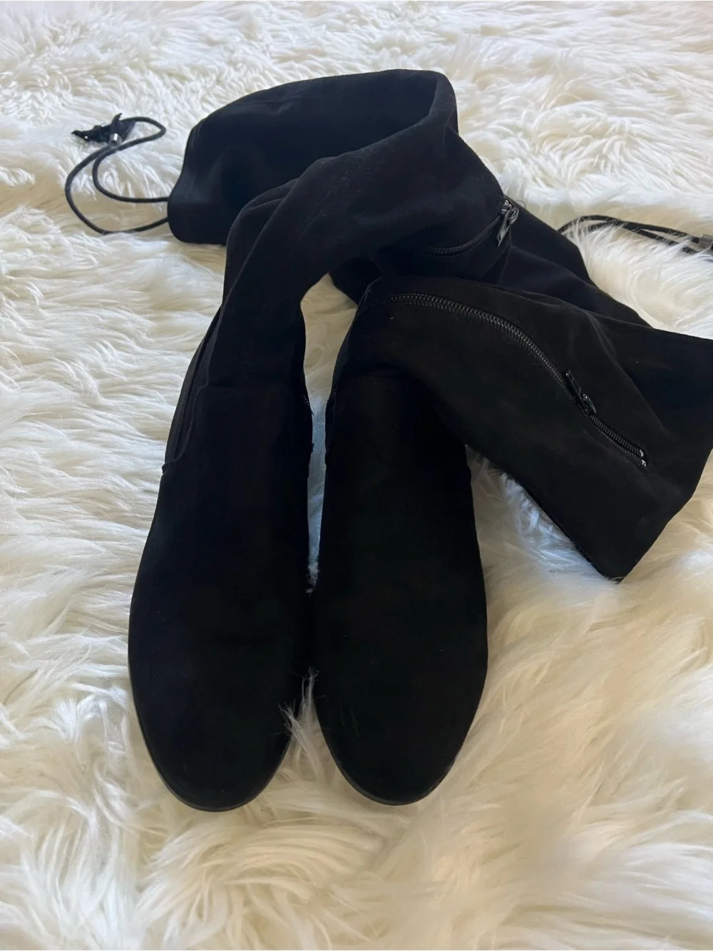 Madden Girl Over-the-Knee Black Suede Boots with Tassel Tie